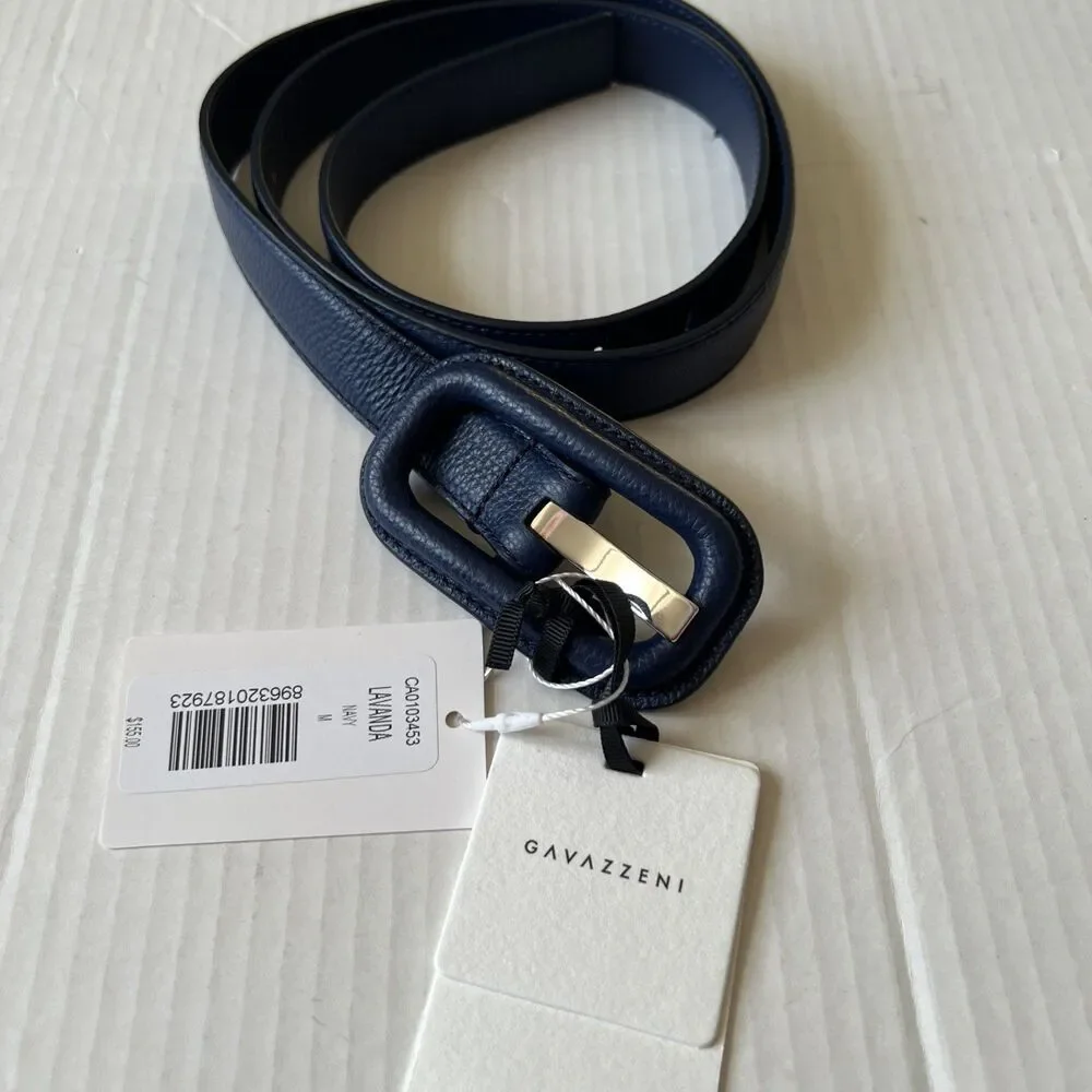Veronica Beard/GAVAZZENI Leather Belt 90/M Lavanda Navy Blue Made in Italy NWT